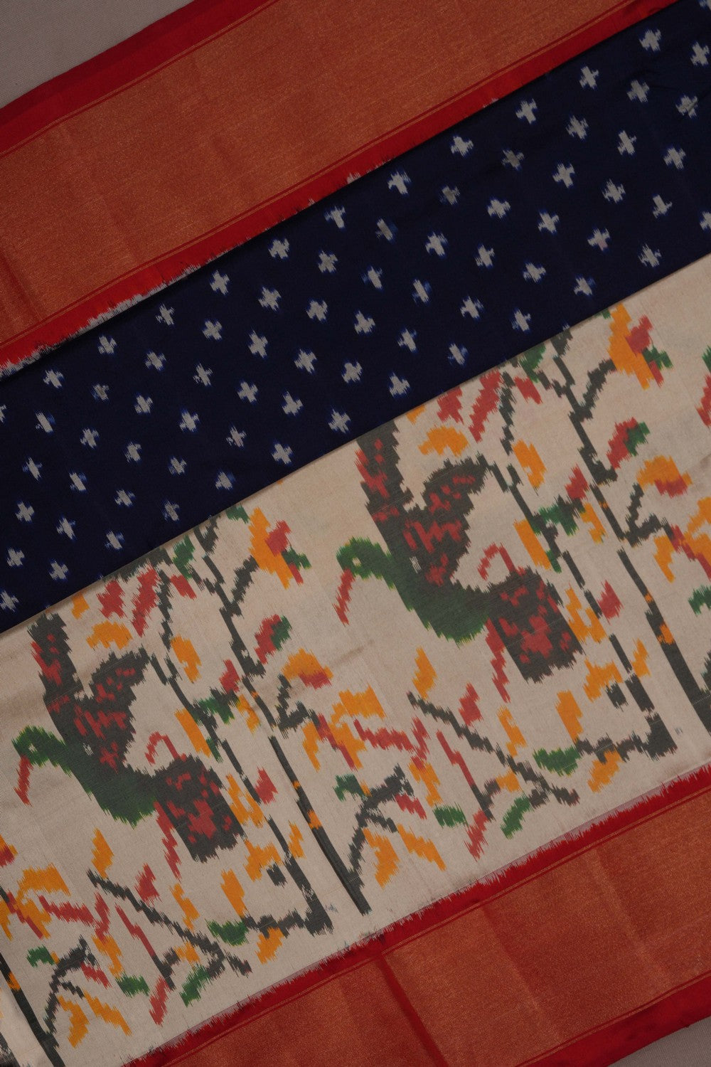 Image of Pochampally Ikat Silk Navy Blue Saree